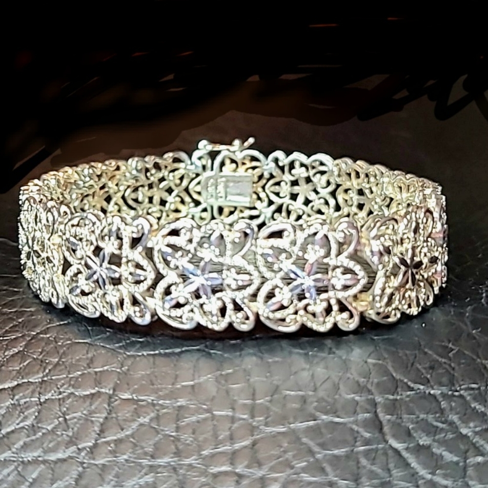 Ross Simmons Sterling Silver .925 Bracelet Floral Swirl Details 7.5"